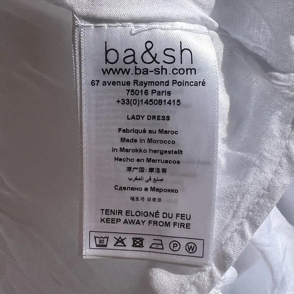 🆕ba&sh Cotton White Mini Dress Smocked Ruffle Hem Summer Casual Boho Chic Size S - Picture 16 of 17